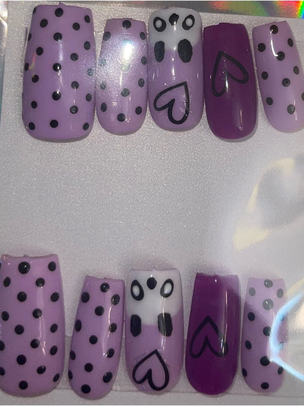 Purple Polka Dot & Heart Press-On Nail Set